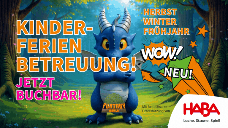 Kinderbetreuung-WinterFrühjahr-Beitrag-Rödental Ein winkender Drache im Wald - es ist schlechtes Wetter - Text: 3.-14.9. 20 Prozent auf alle Tickets